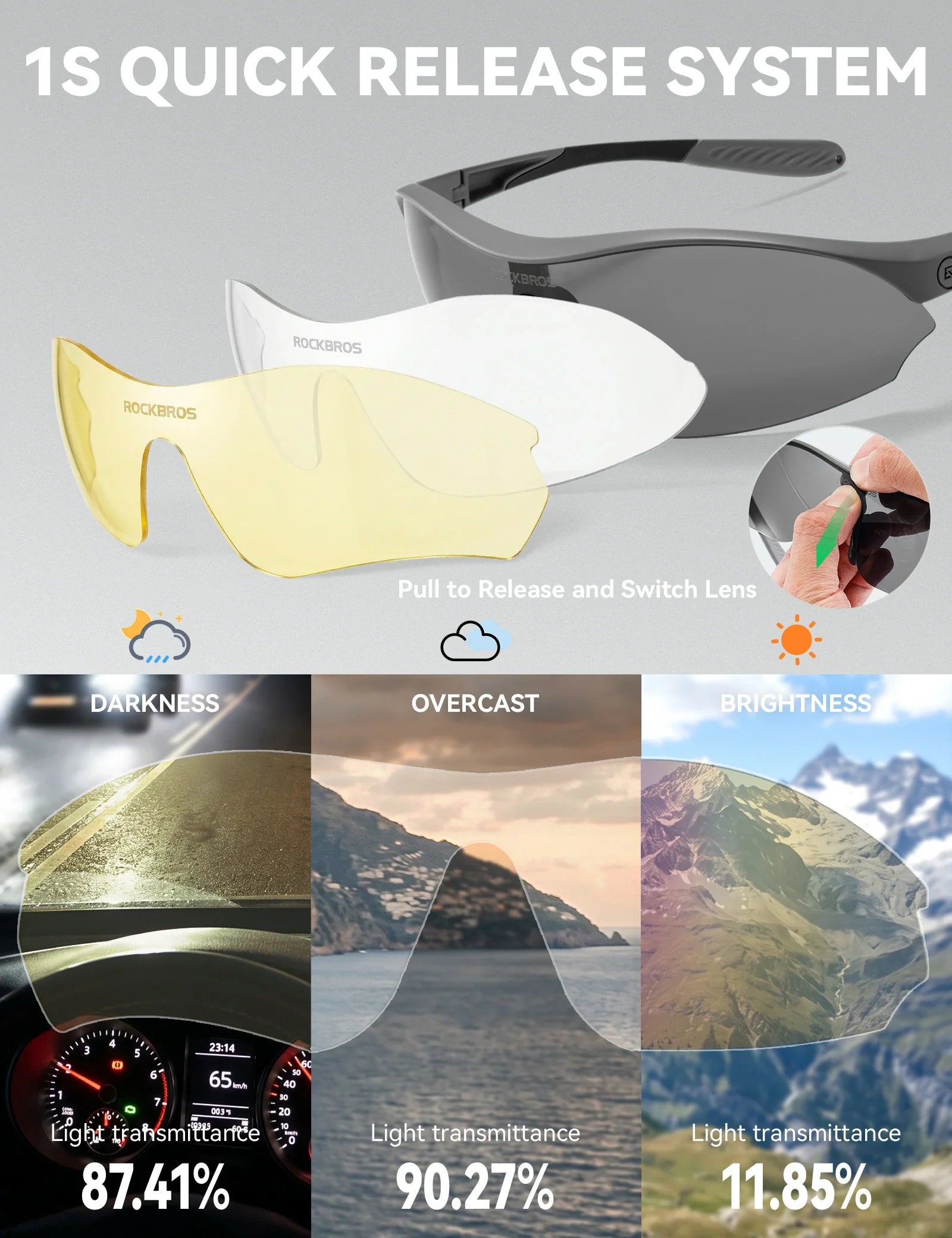 Sports Cycling Sunglasses with 3 Interchangeable#Color_Pink