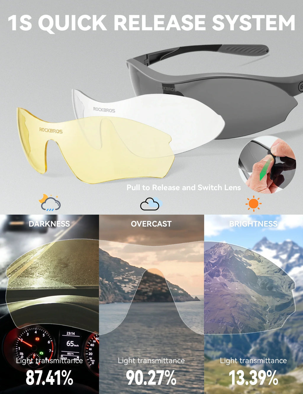 Sports Cycling Sunglasses with 3 Interchangeable#Color_Purple