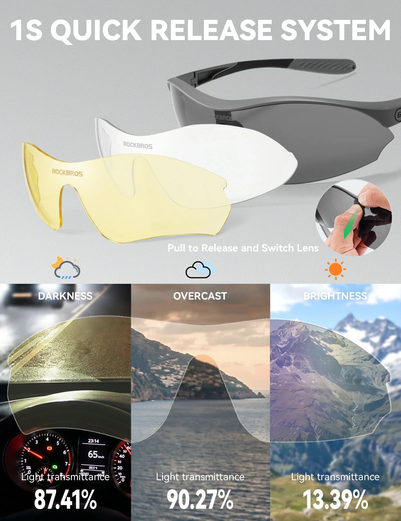 Sports Cycling Sunglasses with 3 Interchangeable#Color_Purple