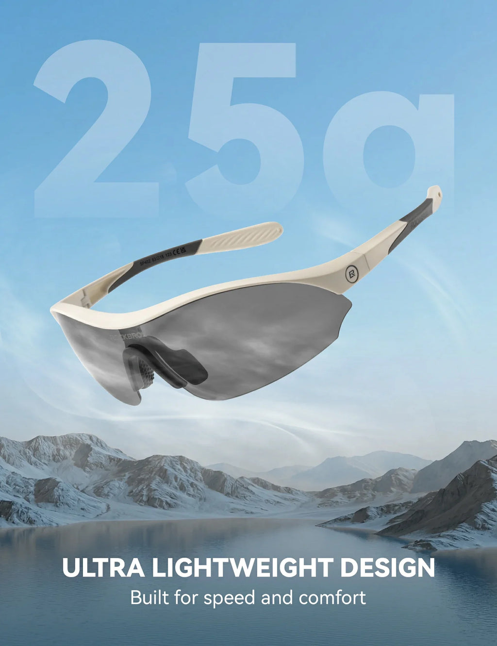Sports Cycling Sunglasses with 3 Interchangeable#Color_Beige
