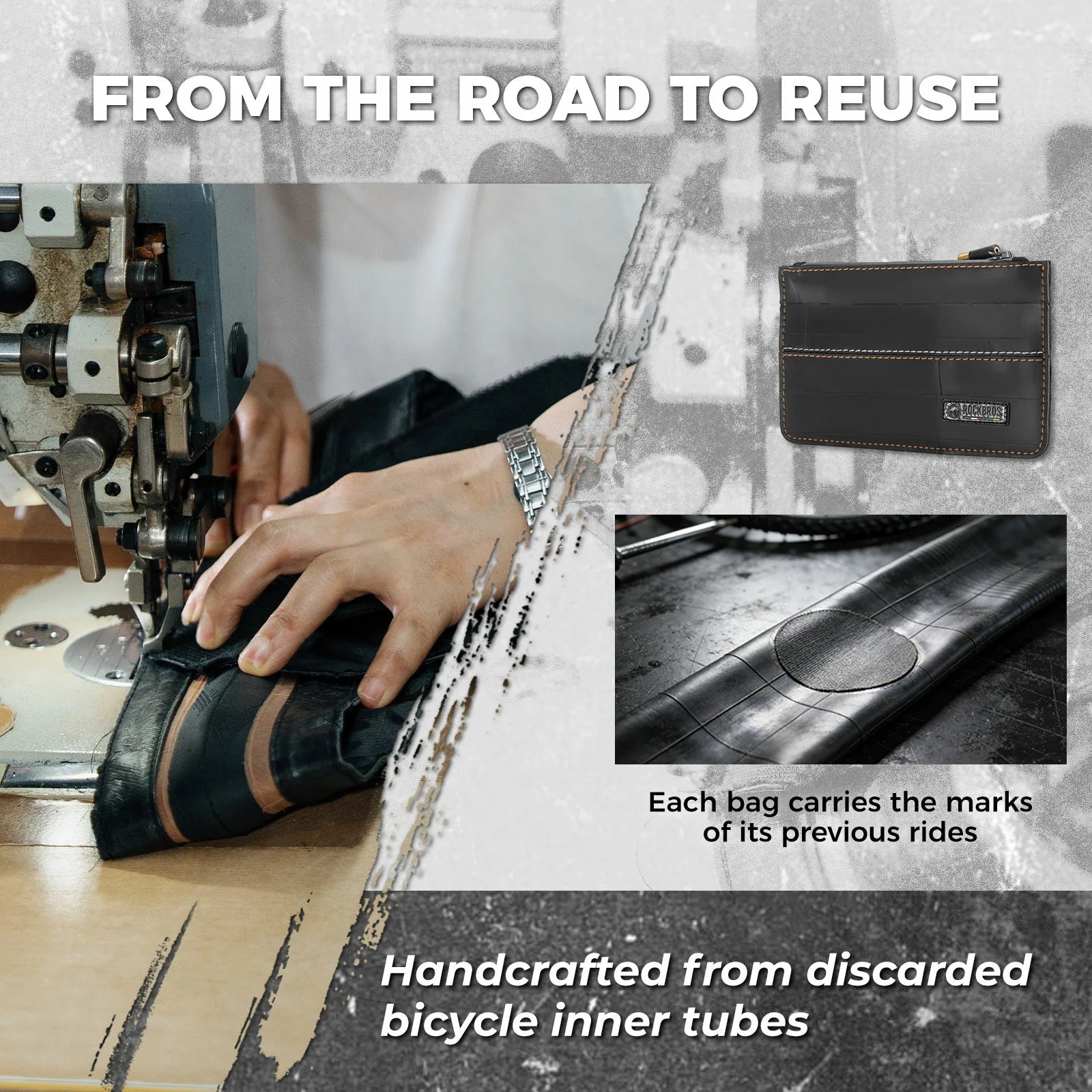 Road-to-Sky Sustainable Eco-Friendly Recycled Tire Bike Wallet 0.7L