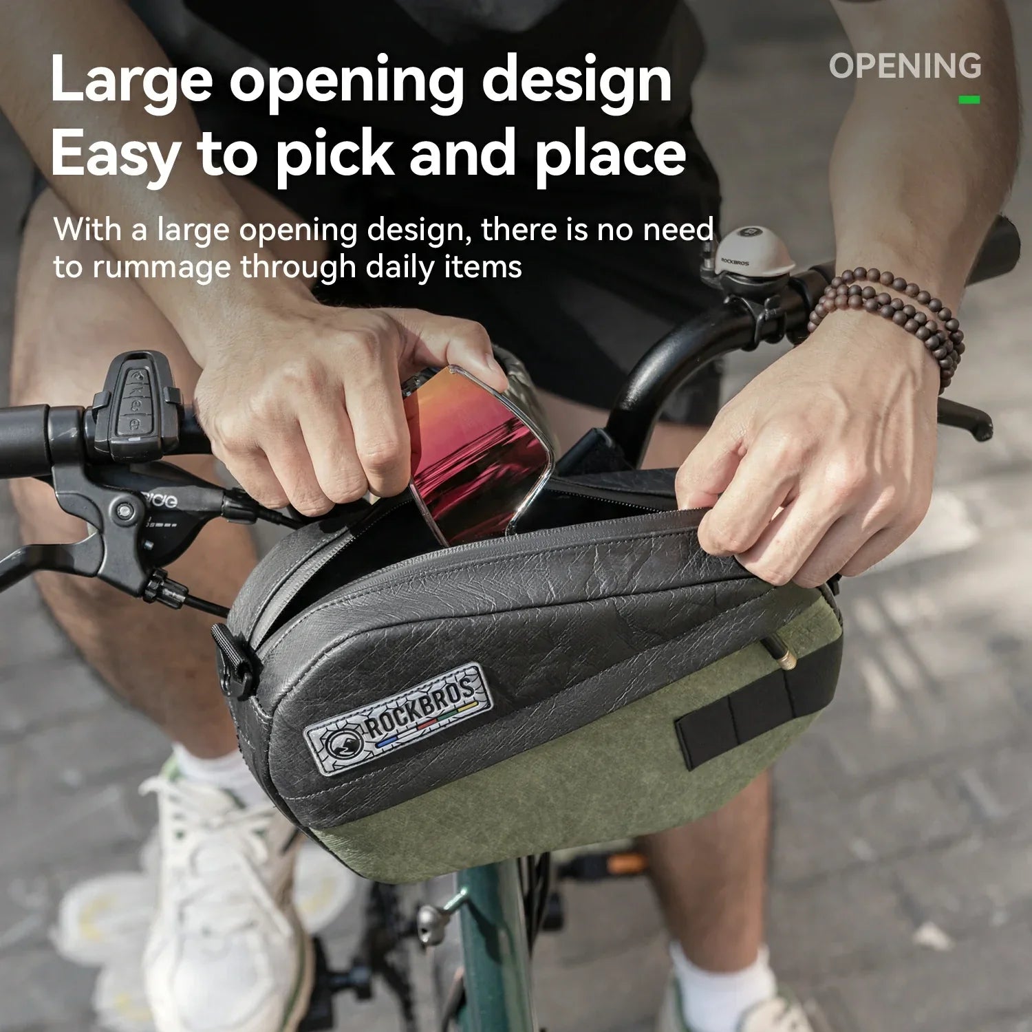 Sustainable eco-friendly recycled tire bike handlebar bag for cyclists