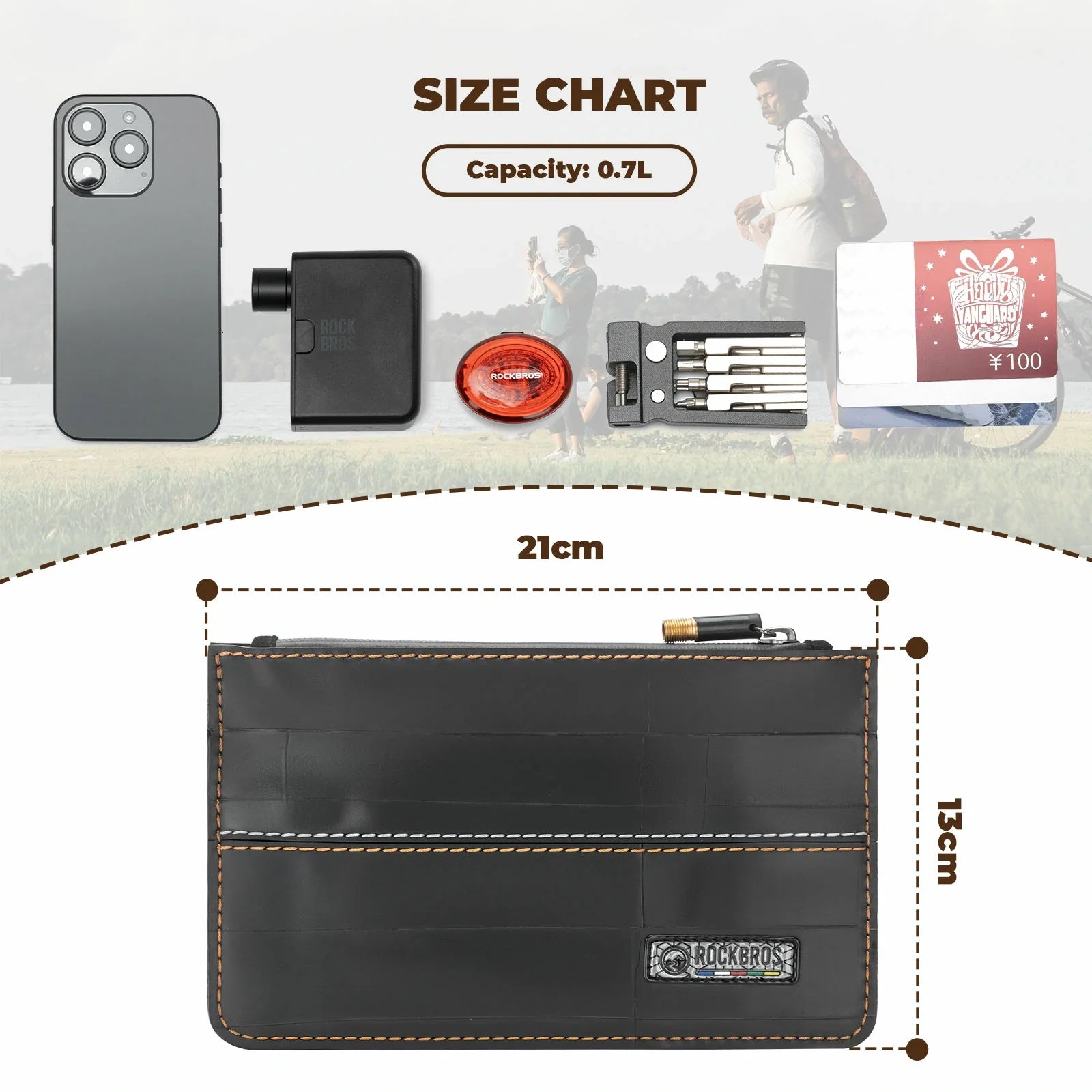 Road-to-Sky Sustainable Eco-Friendly Recycled Tire Bike Wallet 0.7L