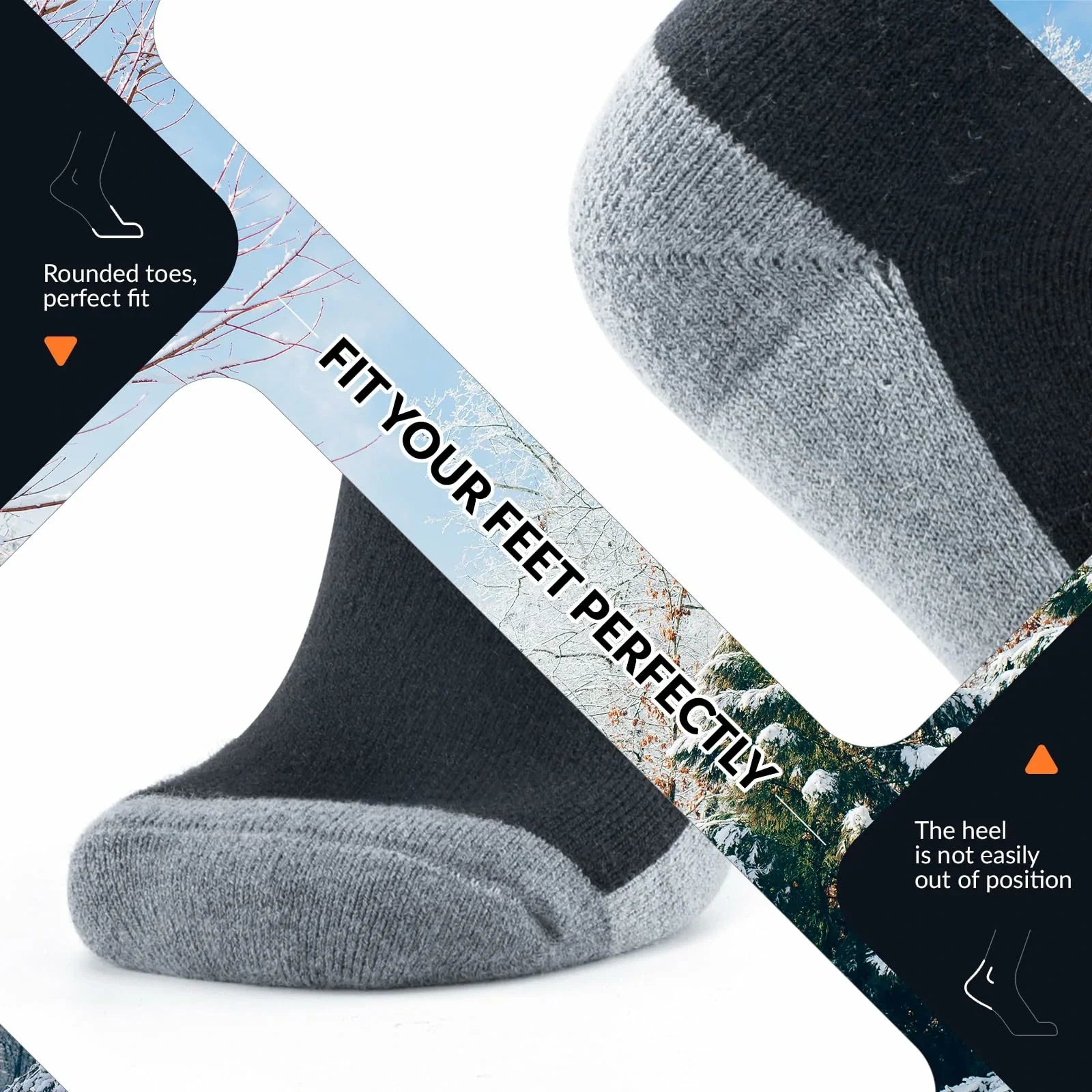 black thermal ski socks warm thick knee high winter snow socks#Color_Black