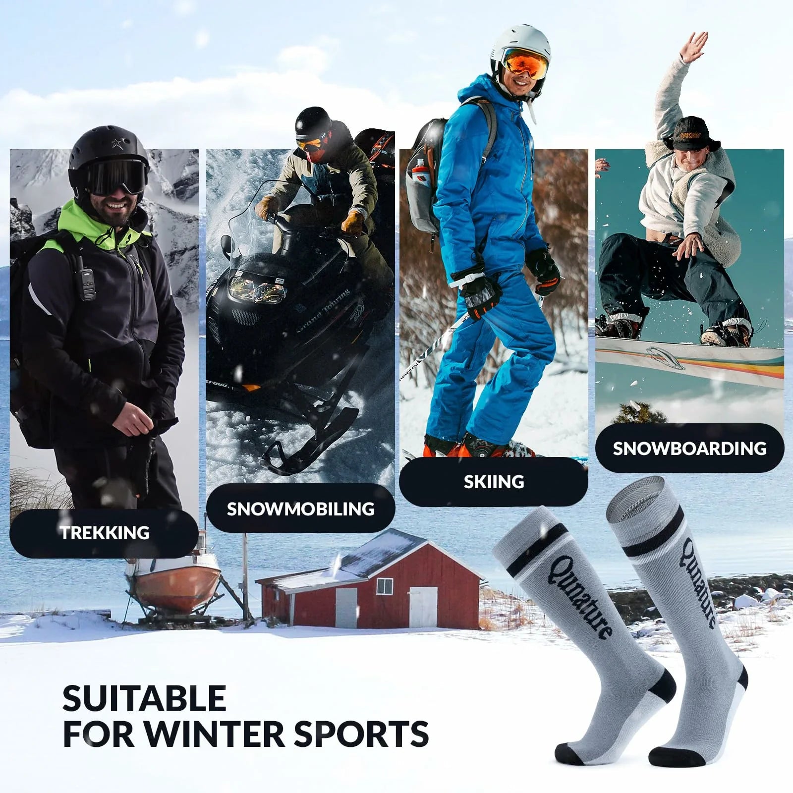 grey thermal ski socks warm thick knee high winter snow socks#Color_Grey