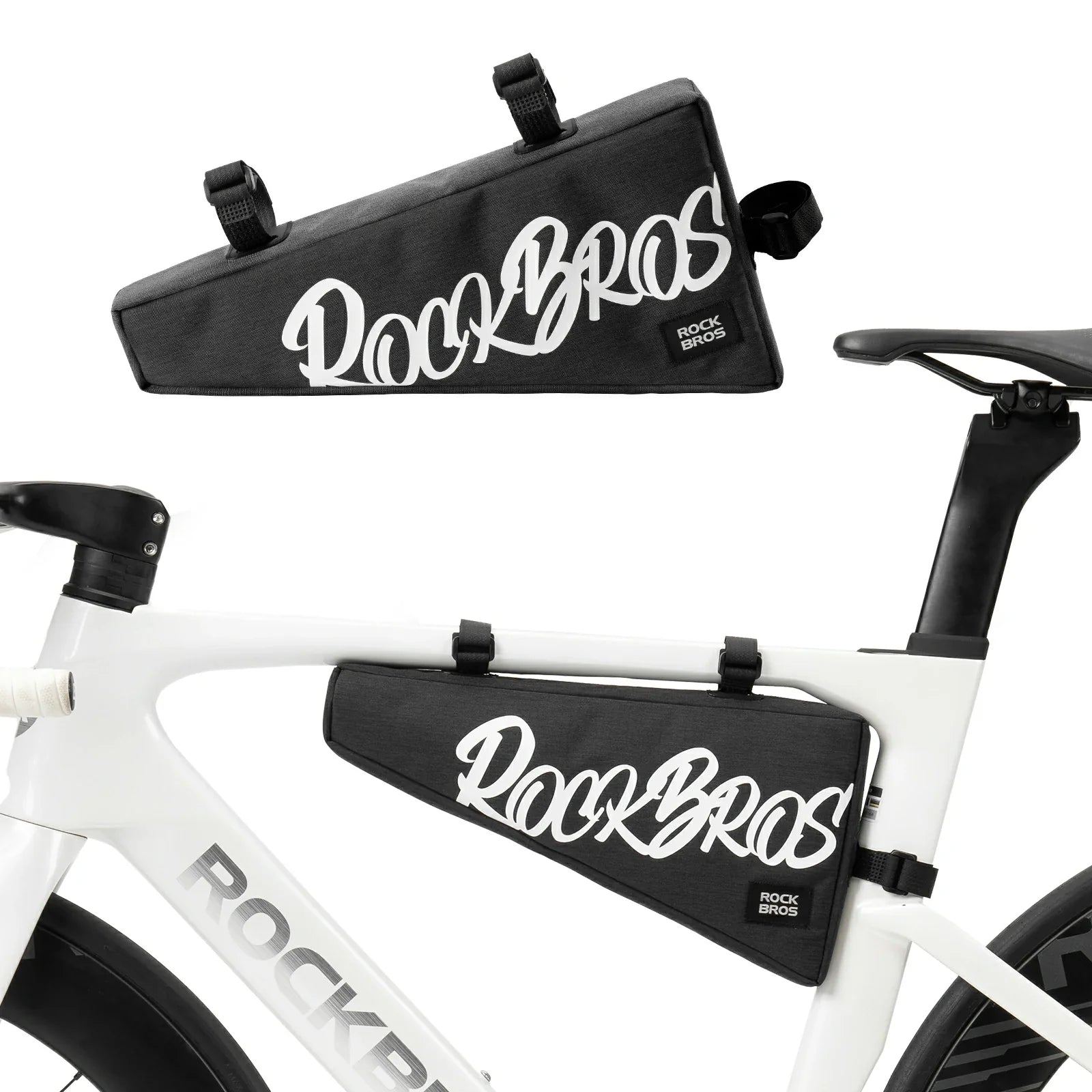 Black 1.9L triangle bicycle frame bag with durable top tube storage for road, MTB and gravel bikes#Color_Black