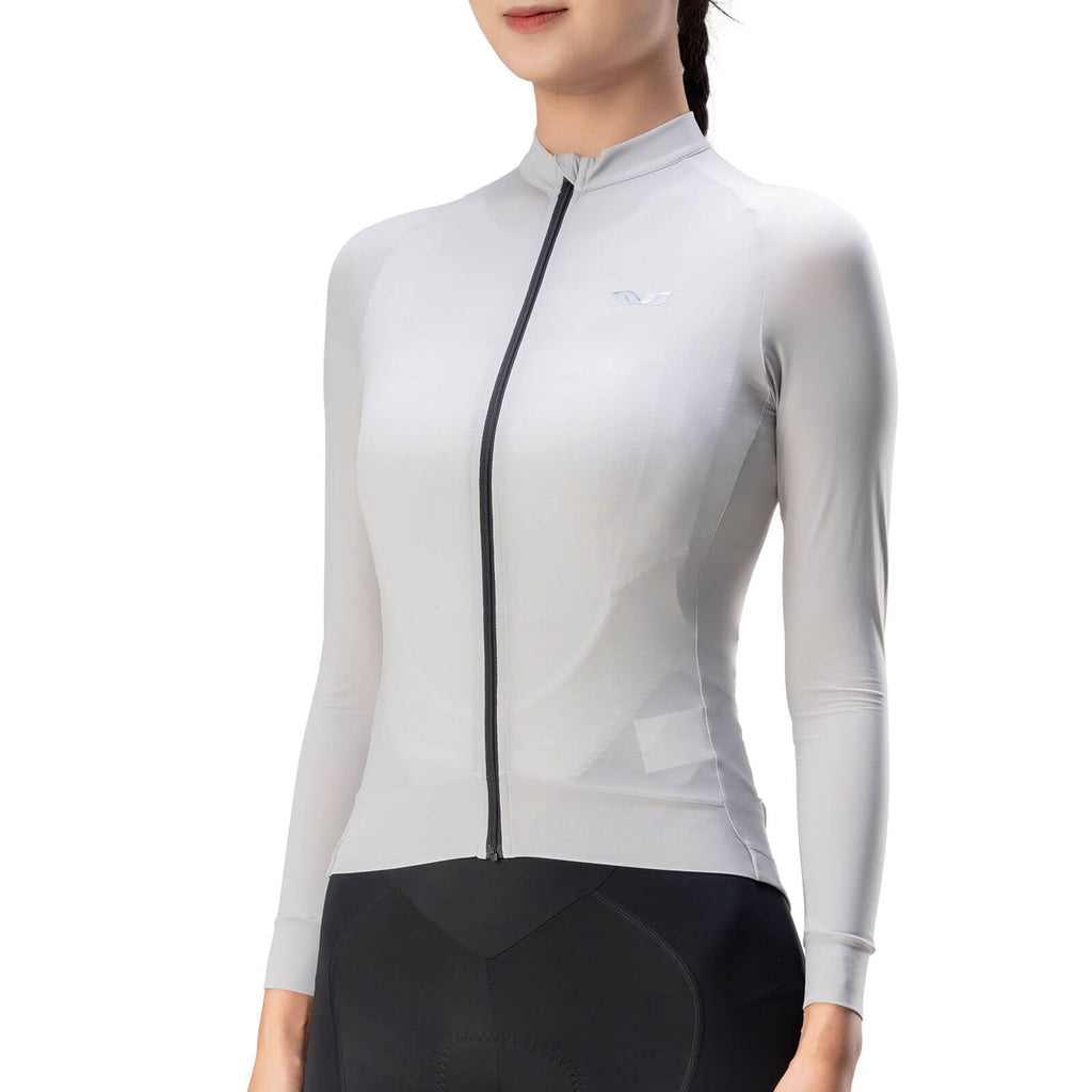 tvi women’s long sleeve cycling jersey with breathable fabric and aerodynamic fit for road cycling #Color_Grey