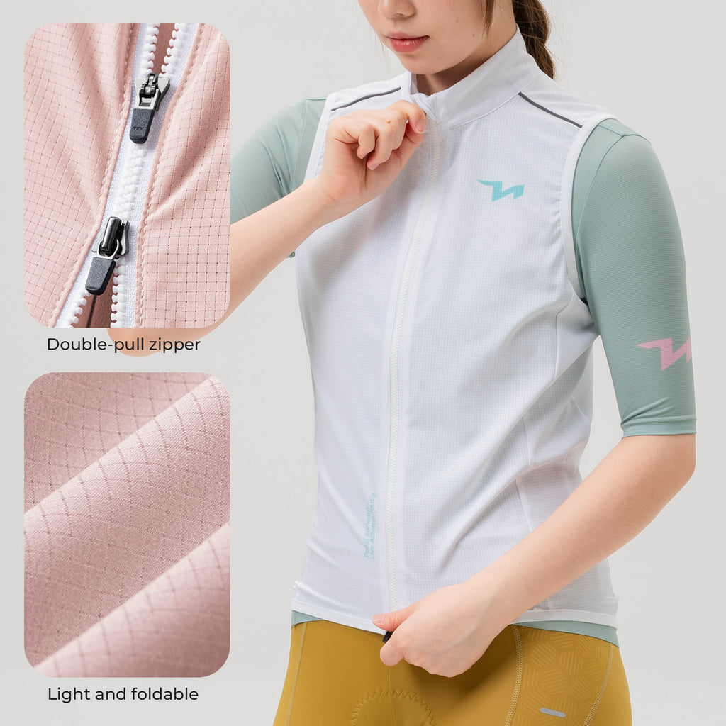 TVI windproof women's cycling vest MJ008, lightweight and breathable design for added protection during windy rides. #Color_White