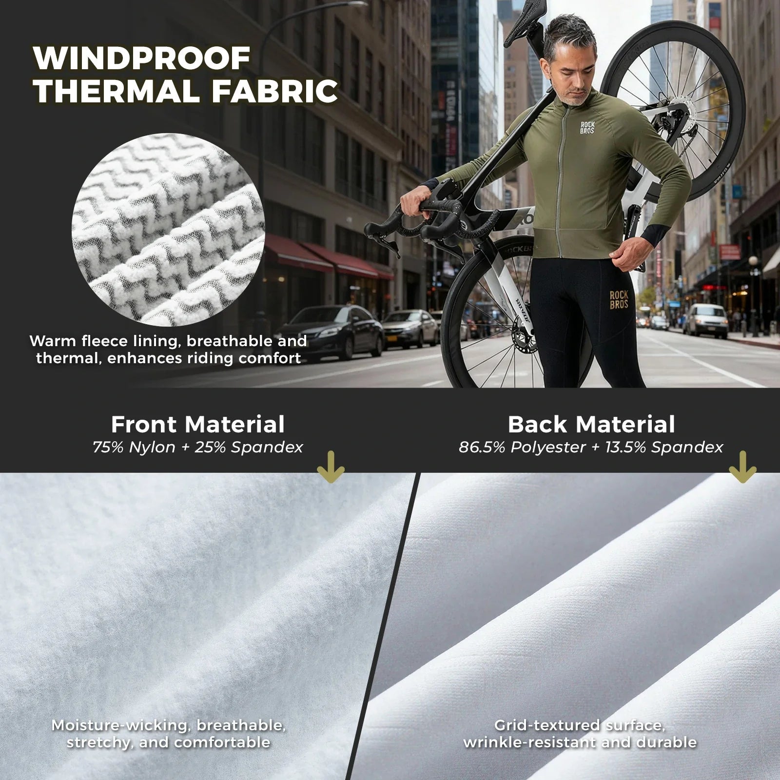 winter thermal cycling jacket with double layer fleece windproof and breathable