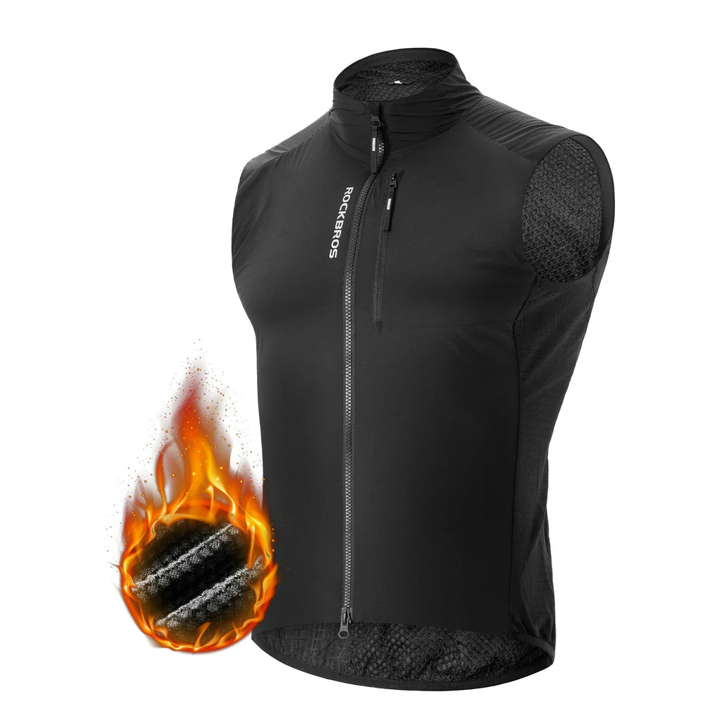rockbros winter thermal cycling vest fleece lined windproof breathable bike gilet